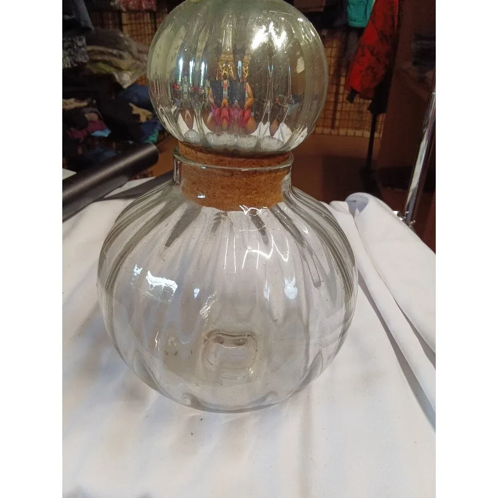 Vintage Glass Mexican Blown Decanter with Cork Stopper